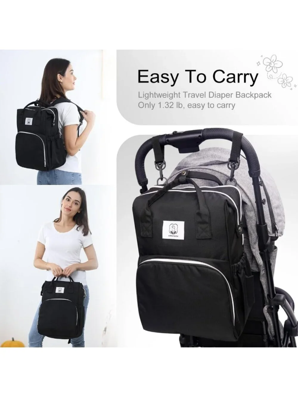 Large Waterproof Diaper Bag Backpack with Changing Pad, Stroller Straps